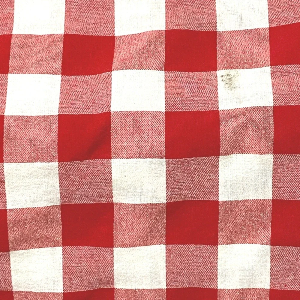 PW Pioneer Woman Red White Gingham Checkered Rectangular Tablecloth Cotton Blend
